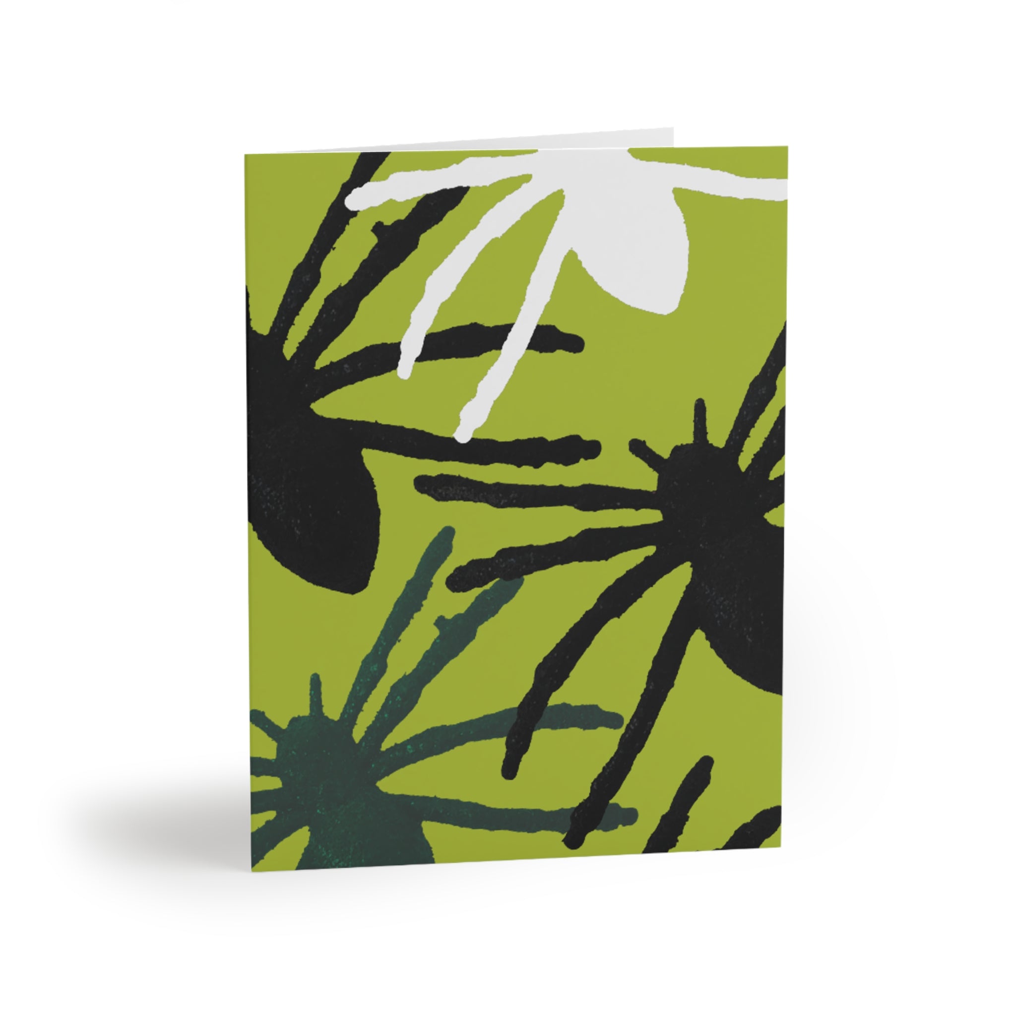 Floral Burst Greeting Cards — Pack of 8/16/24 Blank Note Cards (Green Abstract Daisy Design)