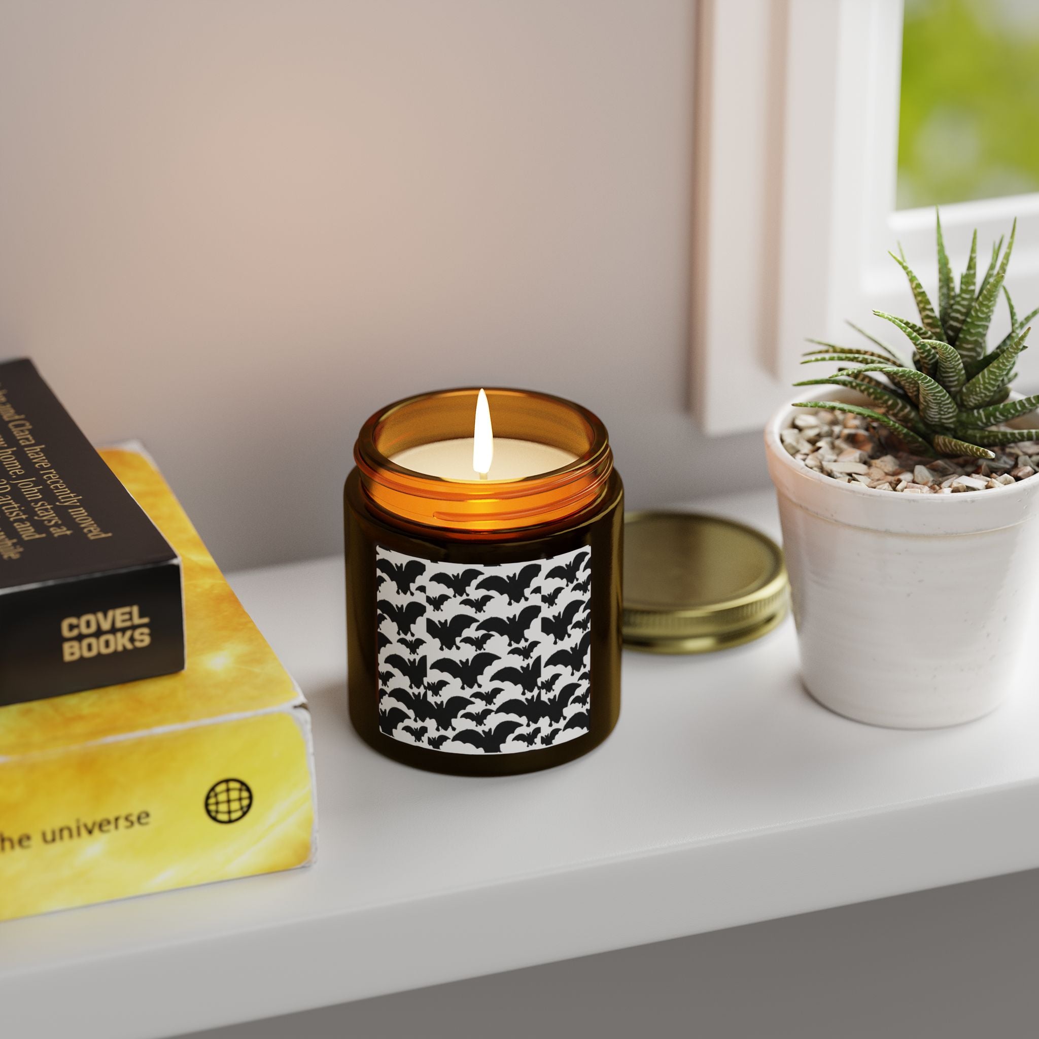 Bat Pattern Scented Candle — Coconut Apricot Wax (4oz/9oz)