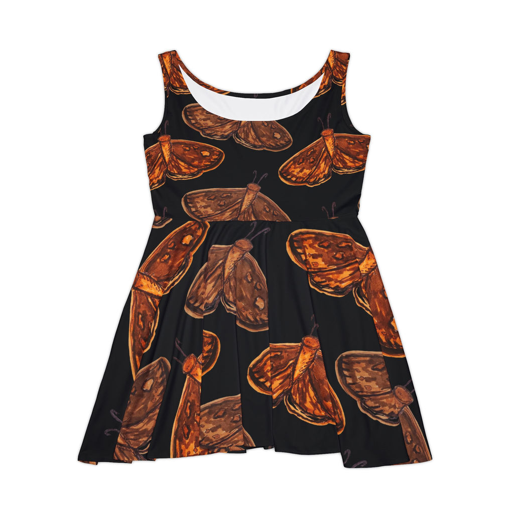 Autumn Moth Print Skater Dress — Women's Floral-Inspired Fall Dress