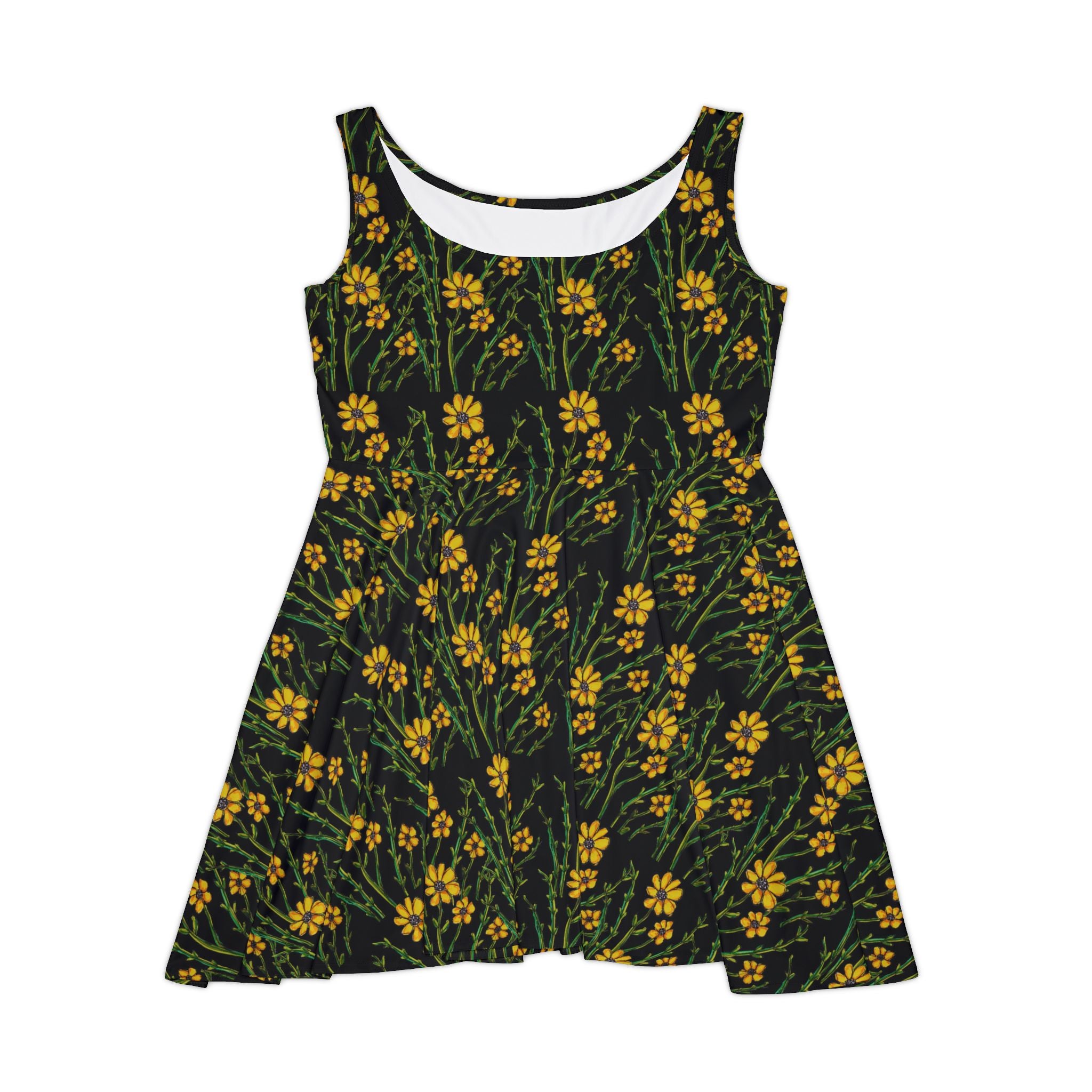 Yellow Wildflower Pattern Skater Dress — Floral AOP Summer Dress