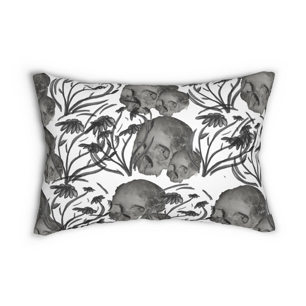 Skull & Thistle Lumbar Pillow — Gothic Floral Spun Polyester Accent Pillow