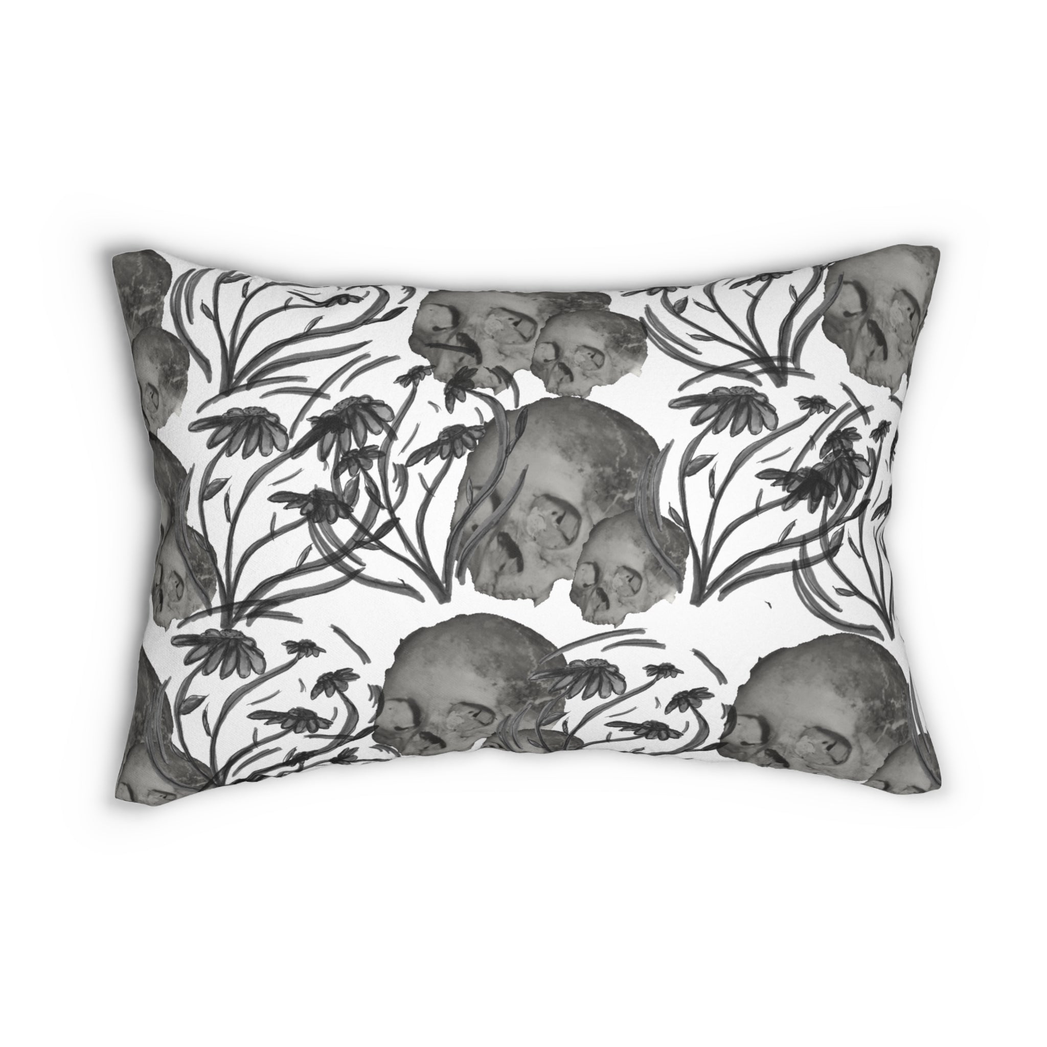 Skull & Thistle Lumbar Pillow — Gothic Floral Spun Polyester Accent Pillow