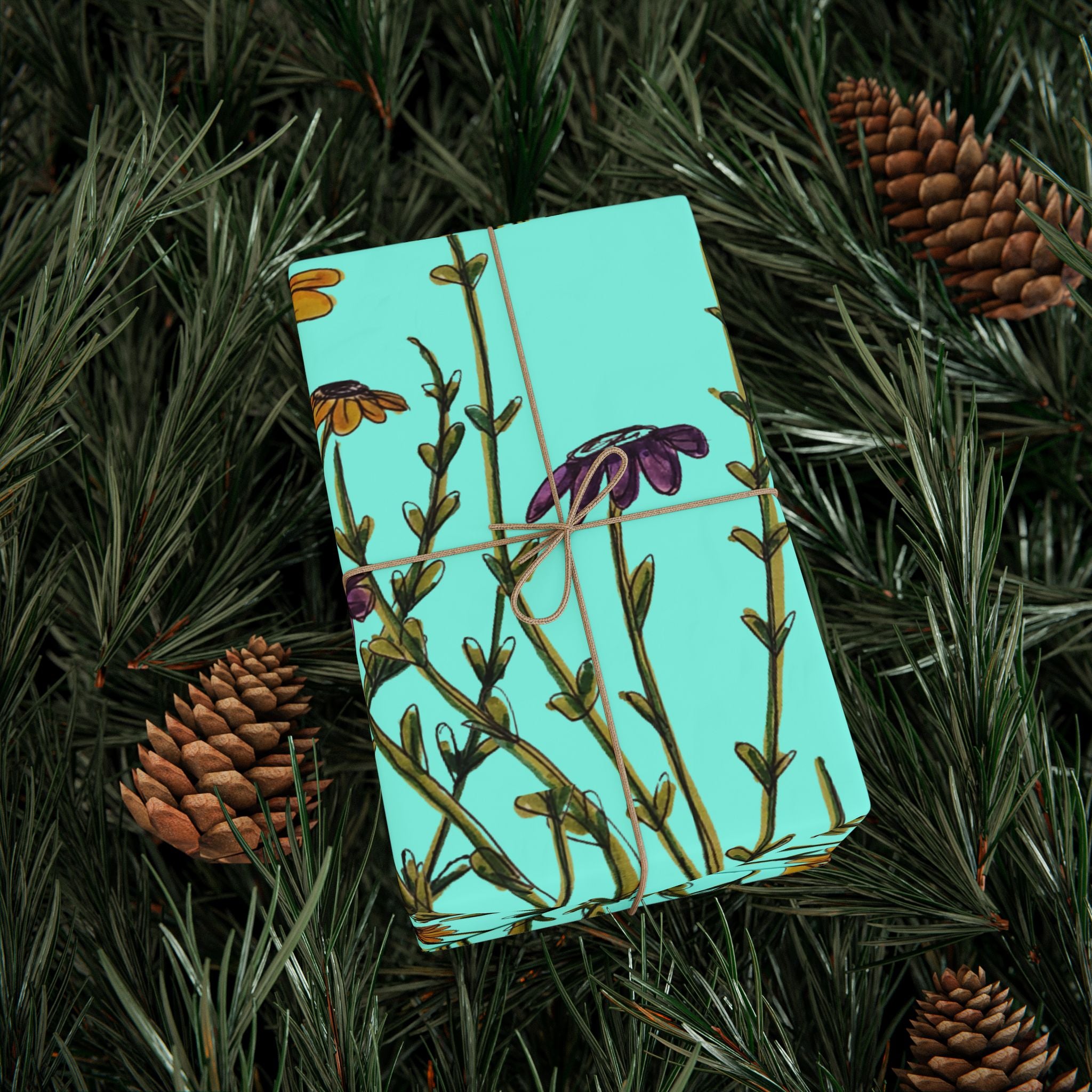 Floral Meadow Wrapping Paper — Turquoise Wildflower Gift Wrap