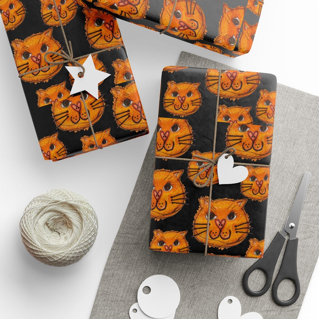 LOVE CATS Wrapping Paper Roll – Orange Cat Pattern Gift Wrap