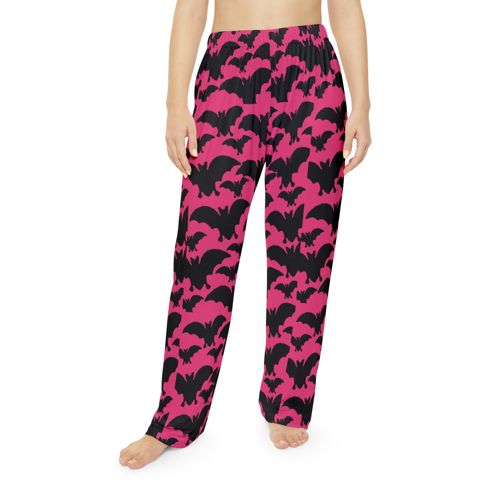 Halloween Bat Pajama Pants — Pink & Black All-Over Print Sleepwear