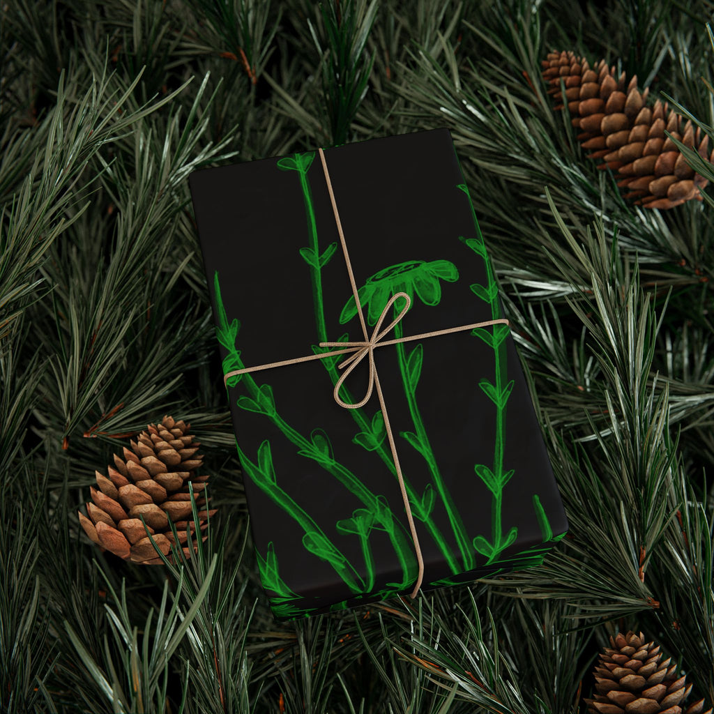 Botanical Black & Neon Green Wrapping Paper — Floral Gift Wrap for Gothic, Eco-Chic & Halloween Occasions