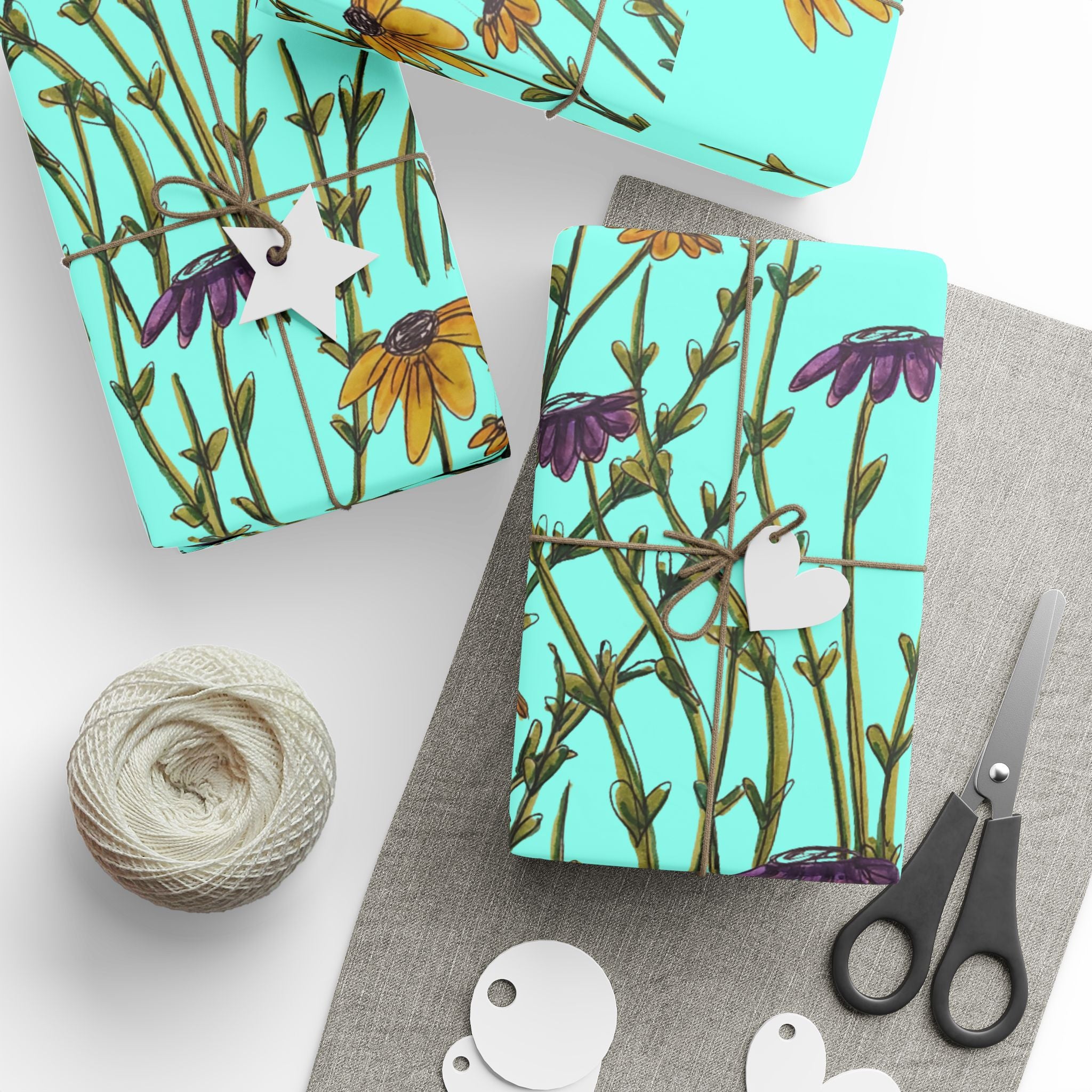 Floral Meadow Wrapping Paper — Turquoise Wildflower Gift Wrap
