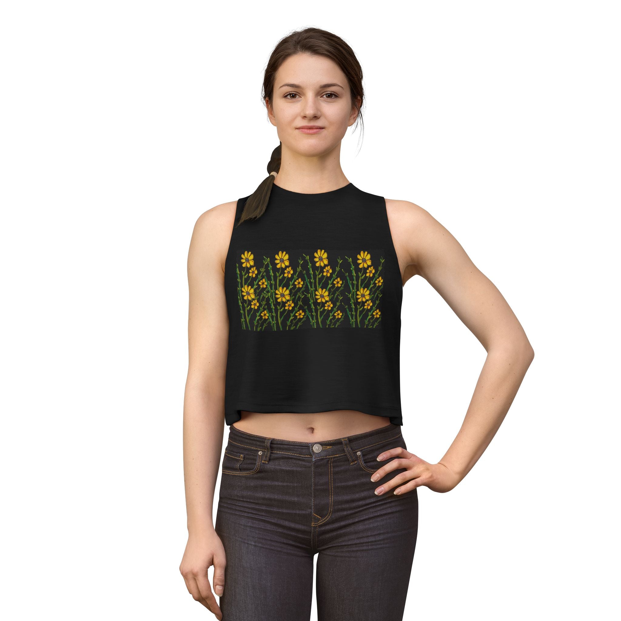 Floral Sunflower Crop Top – Vintage Yellow Wildflower Tank