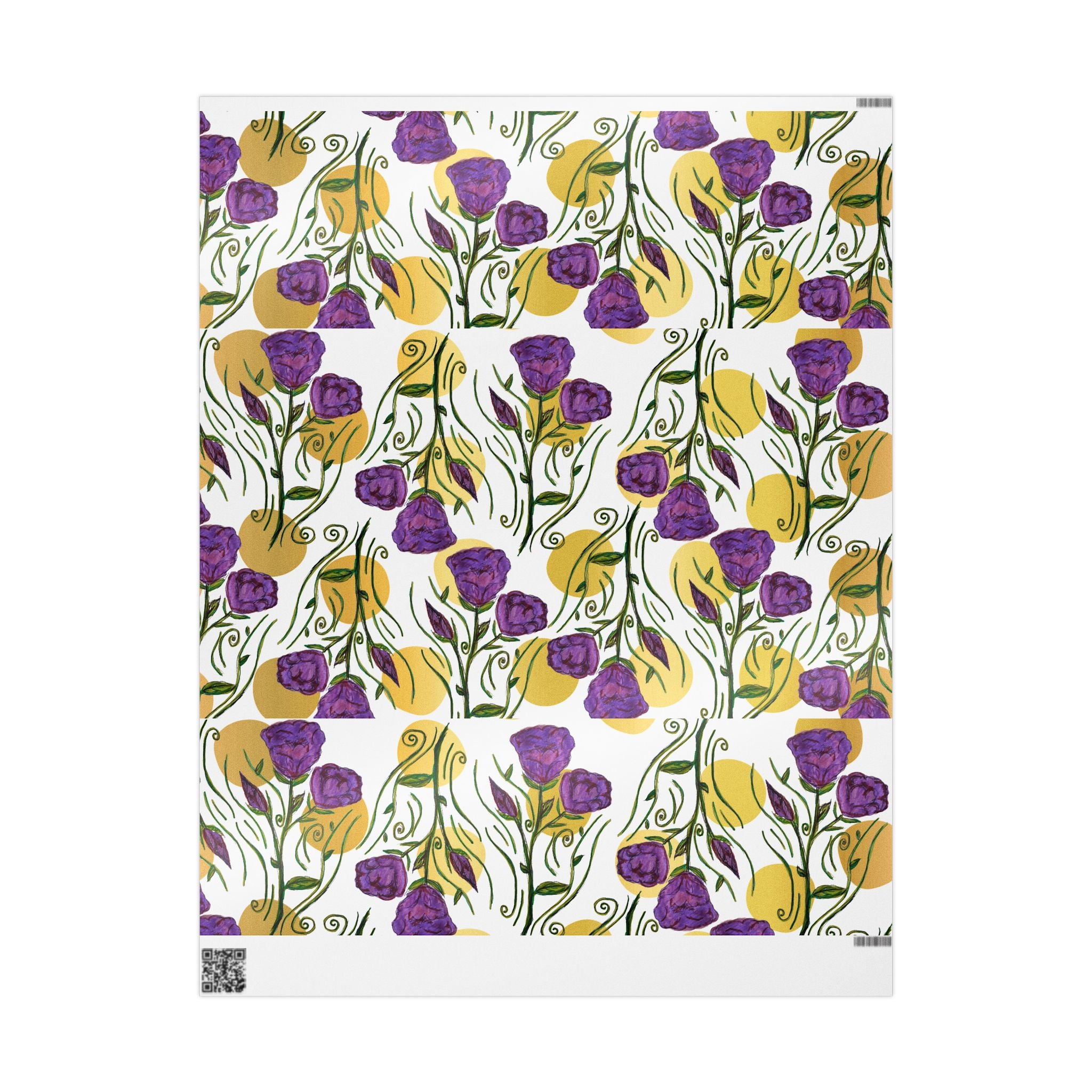 Floral Tulip Wrapping Paper Roll — Purple & Gold Garden Gift Wrap