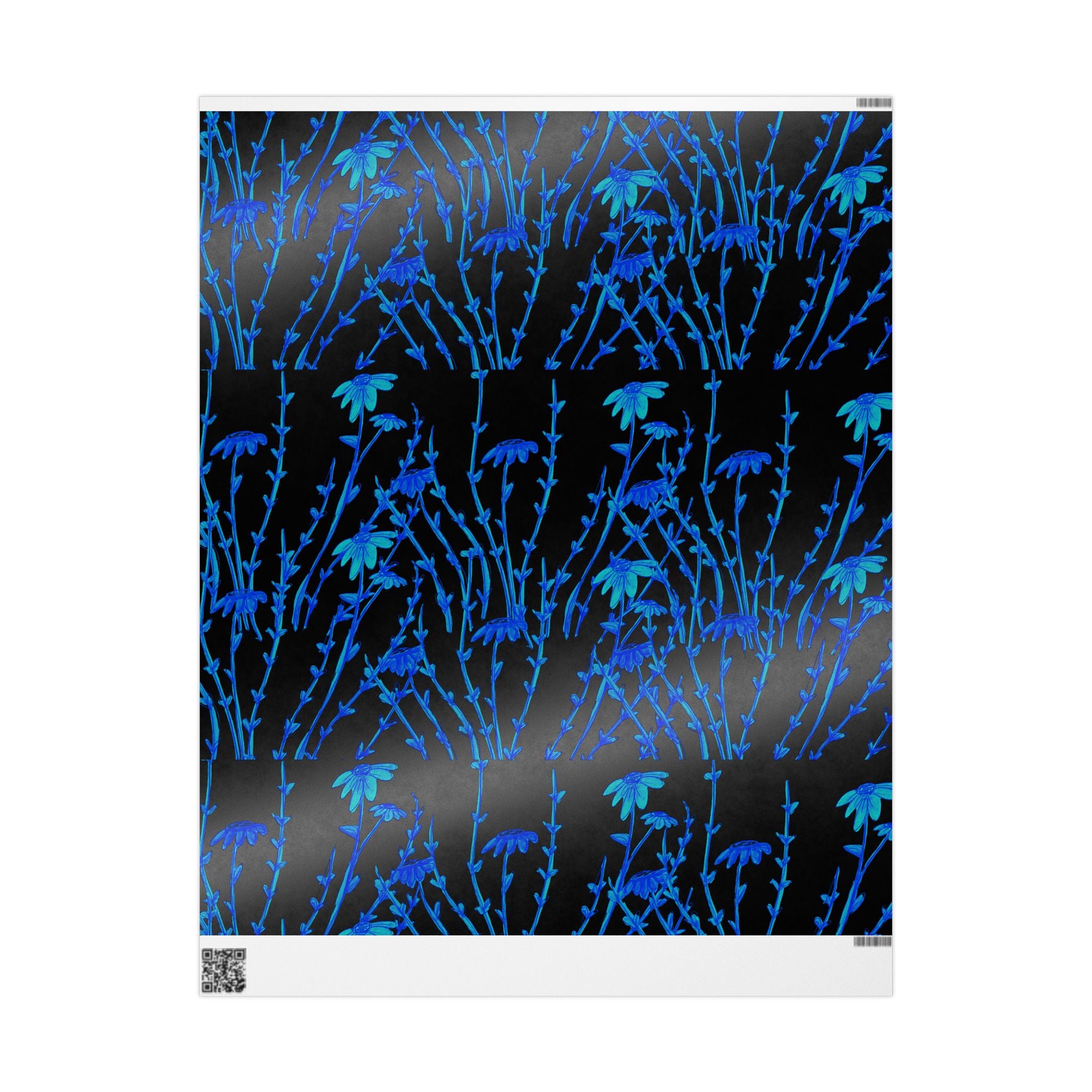 Blue Floral Wrapping Paper Roll — Midnight Botanical Gift Wrap