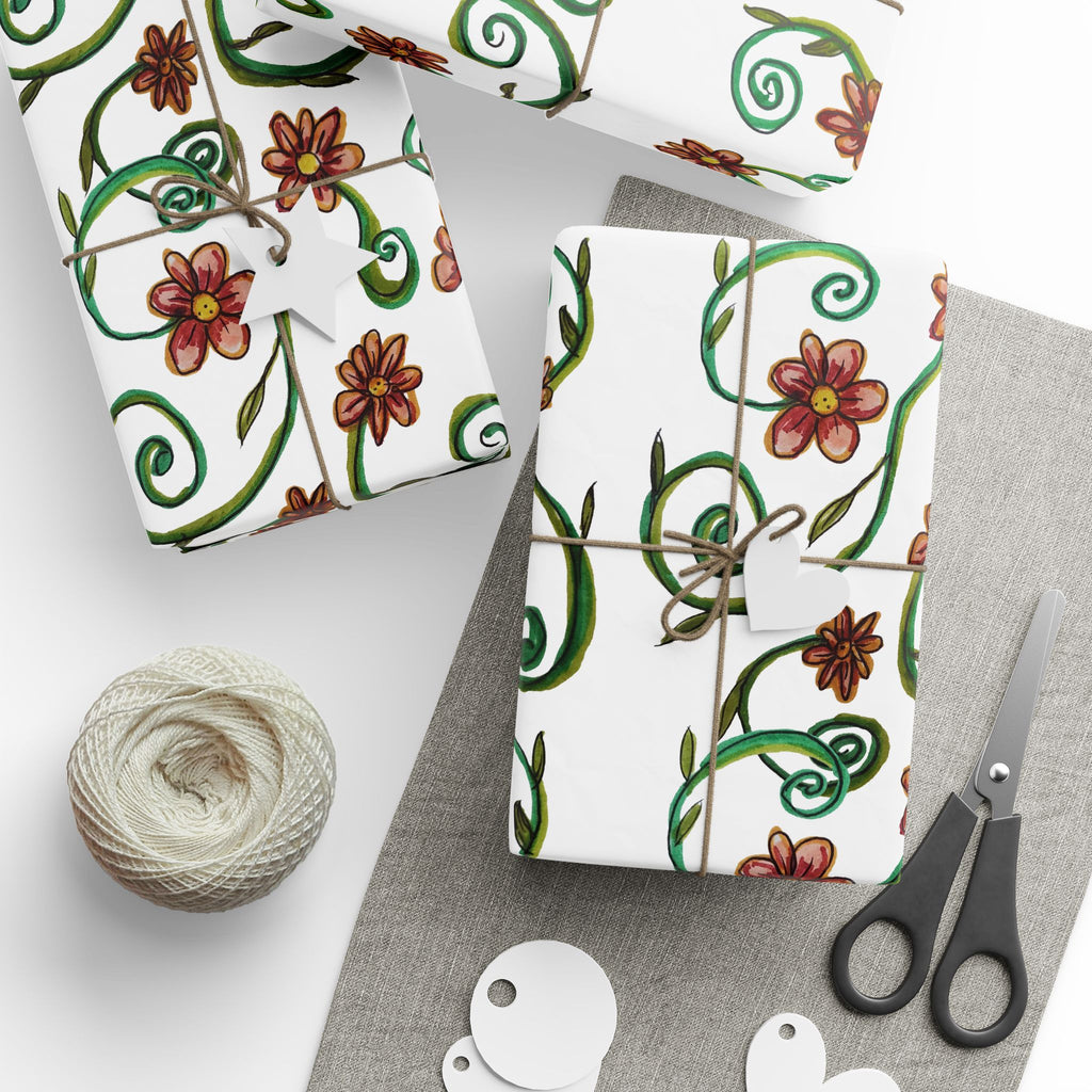 CHARLOTTE SOMETIMES Wrapping Paper Roll — Elegant Green & Rust Botanical Gift Wrap