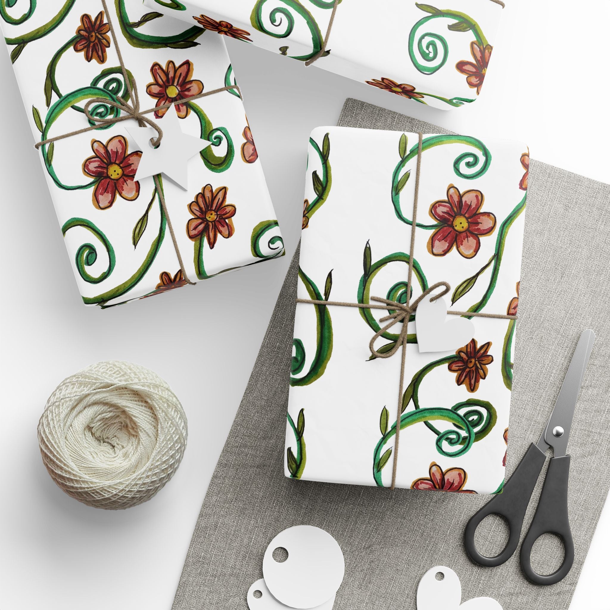 CHARLOTTE SOMETIMES Wrapping Paper Roll — Elegant Green & Rust Botanical Gift Wrap