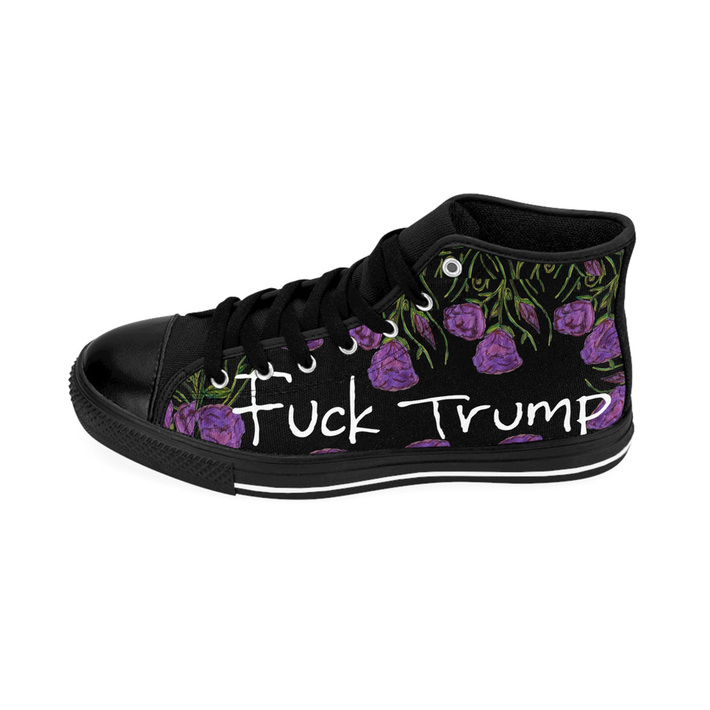 High-Top Sneakers — 'Fuck Trump' Floral Protest Design