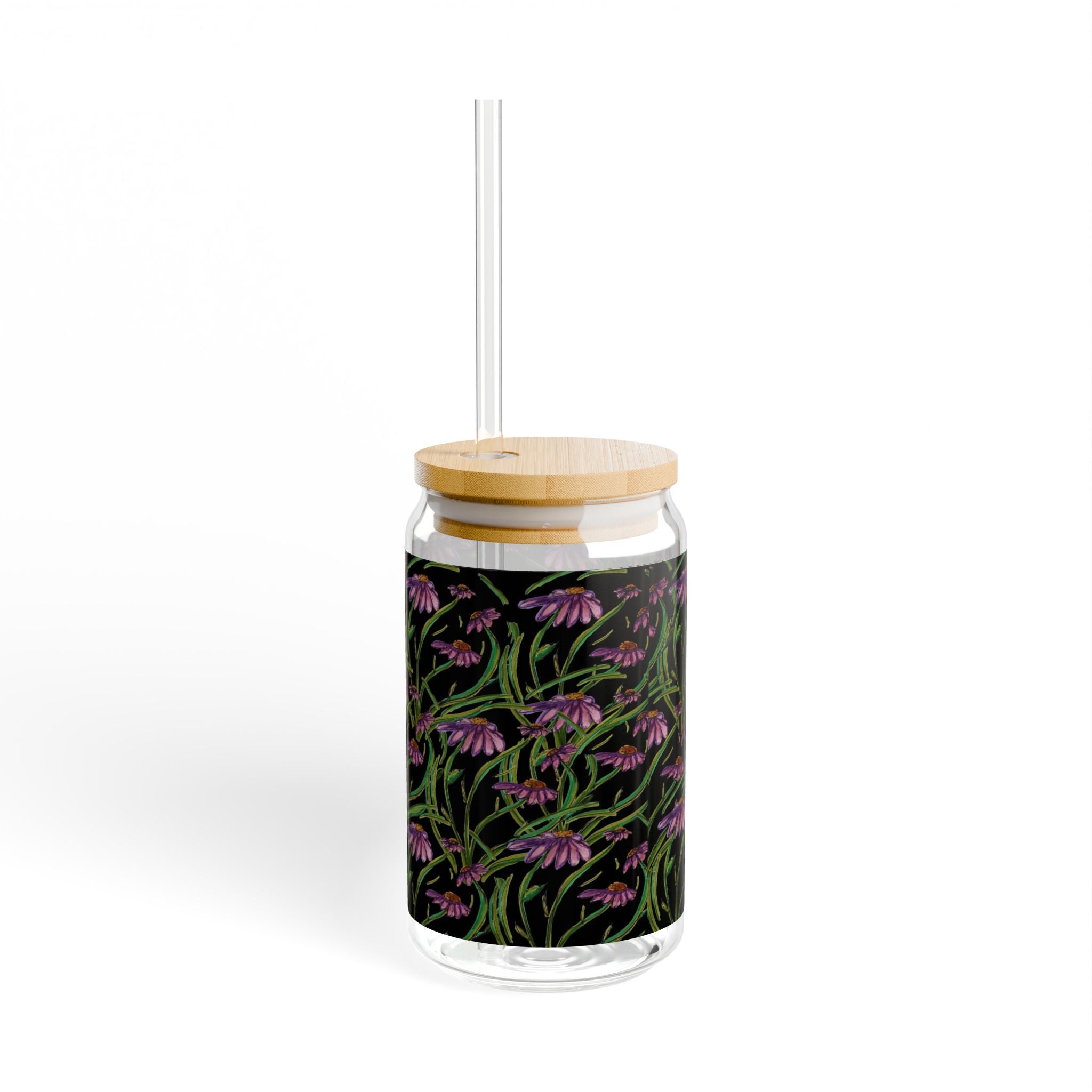 16oz Floral Sipper Glass with Purple Coneflower Pattern