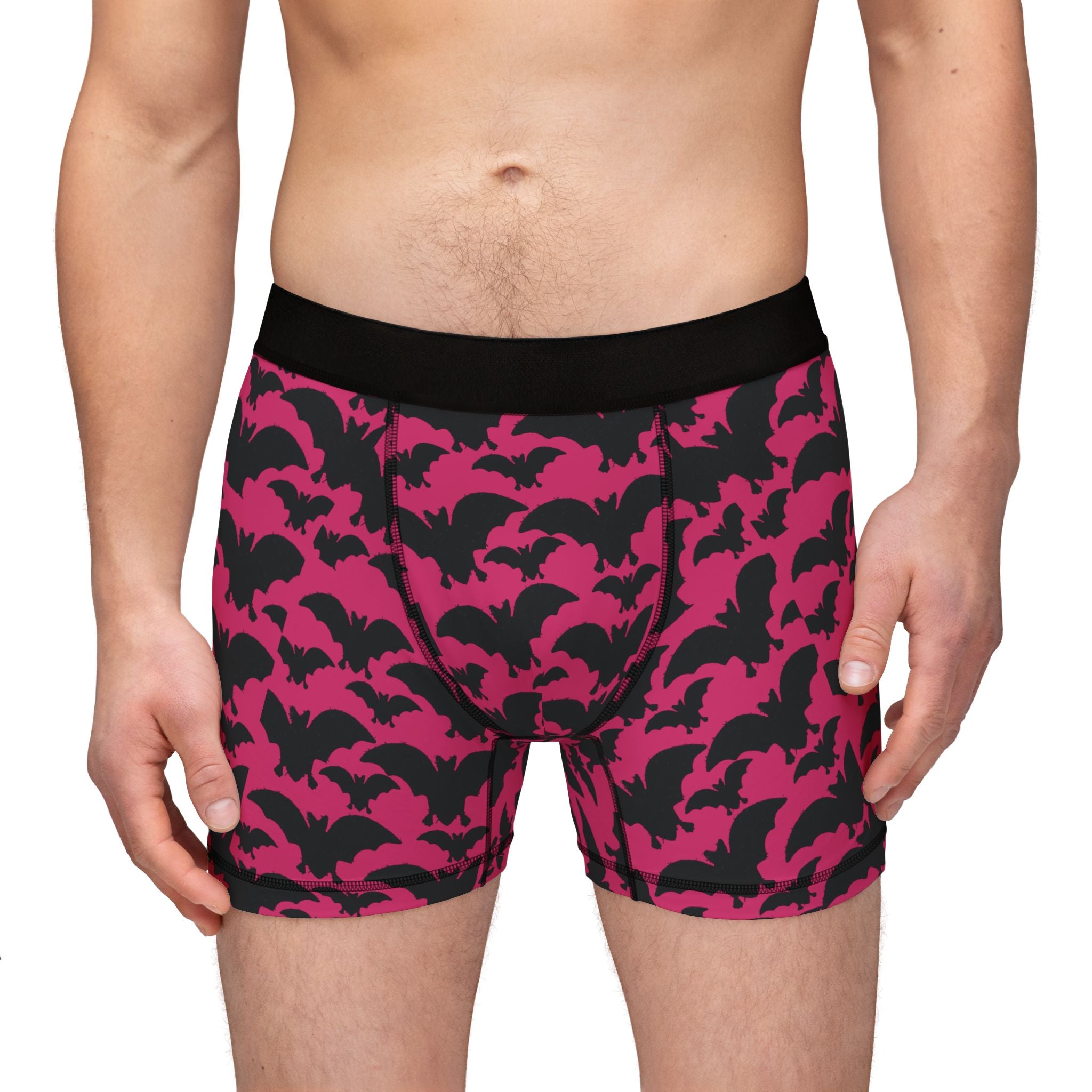 Bats Pattern Men’s Boxer Briefs — Pink Gothic Halloween Underwear