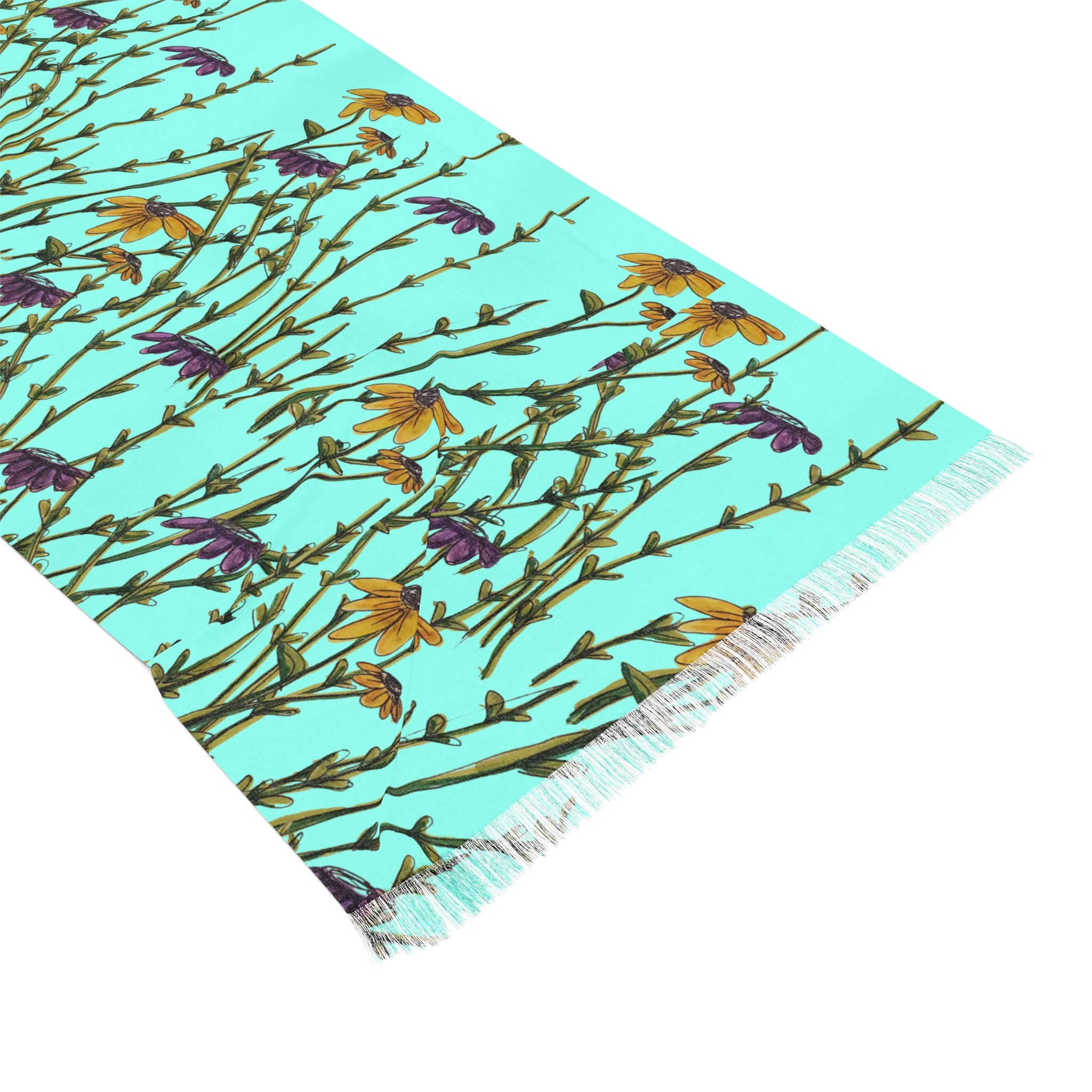 Aqua Wildflower Scarf — Lightweight Floral Spring Wrap