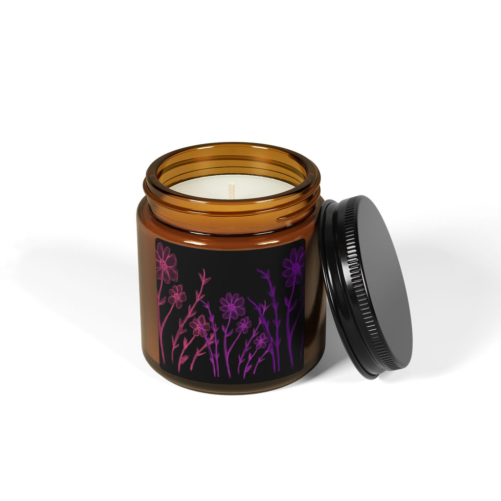 Soy Candle — Amber Jar with Purple Floral Silhouette (Scented, Multi-Size)