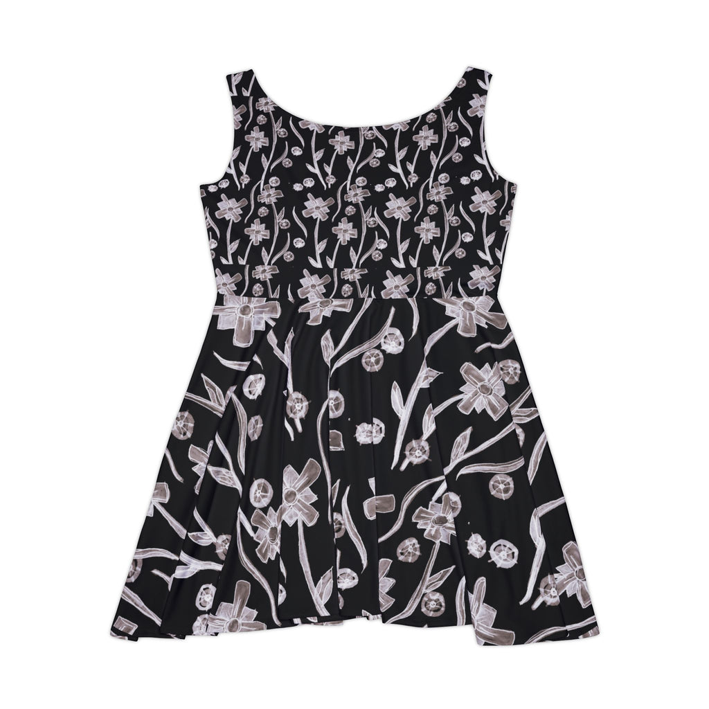 Black Floral Skater Dress — Pink Blossom AOP