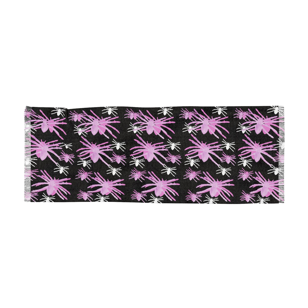 Spider Pattern Scarf — Pink Brushstroke Arachnid Print Lightweight Fashion Scarf