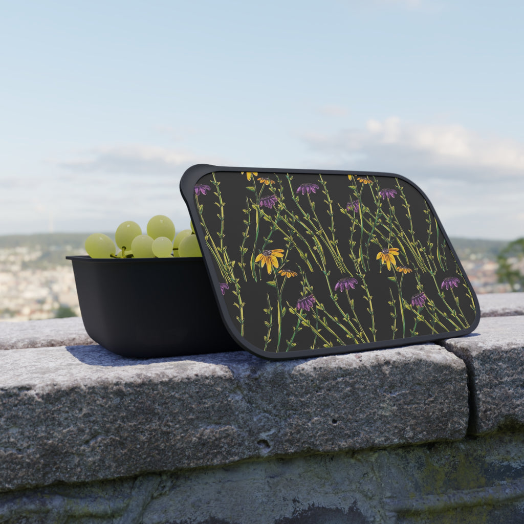 Floral Meadow PLA Bento Box with Band & Utensils — Eco-Friendly Lunch Container