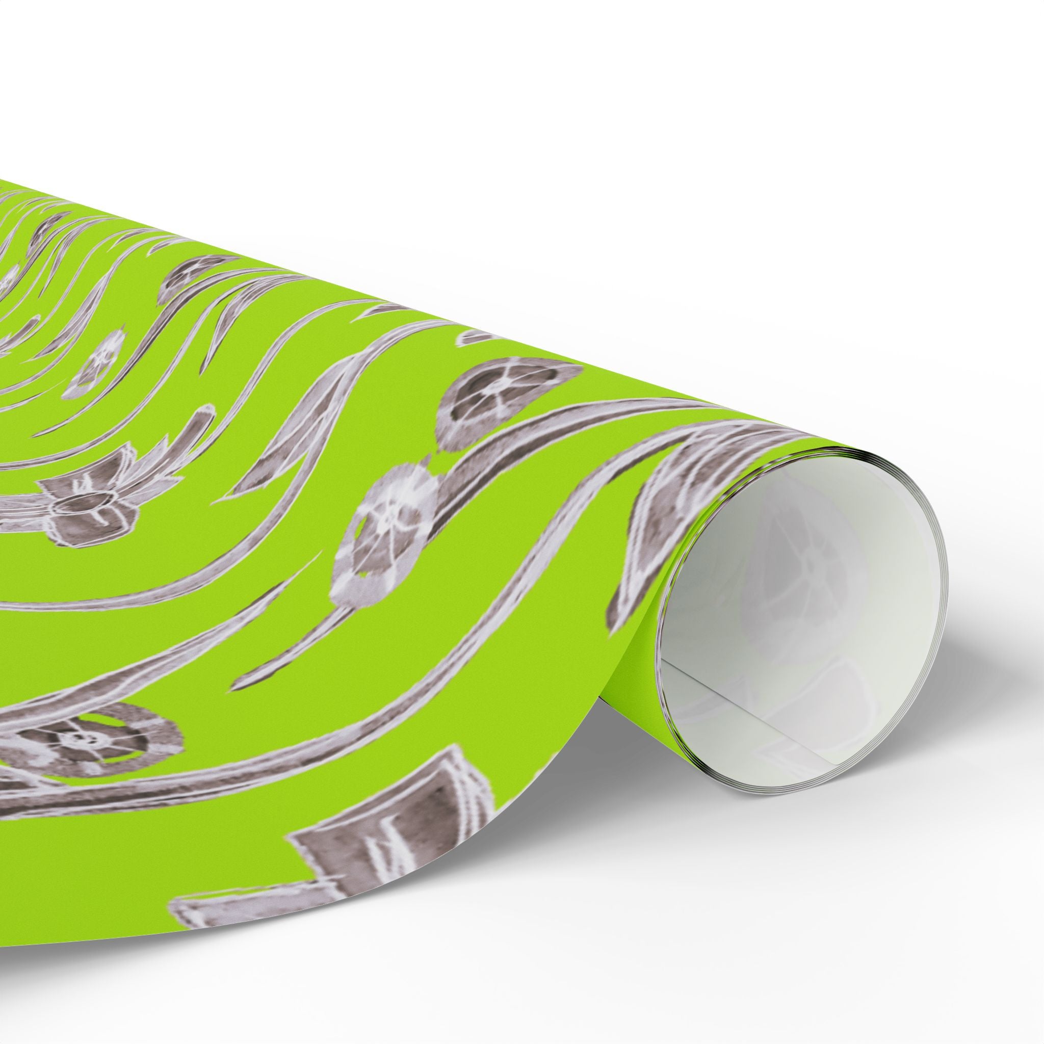 Lime Floral Wrapping Paper — Silver Botanical Gift Wrap