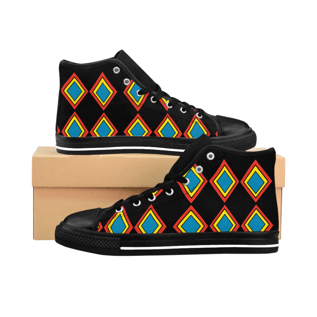 Women's High-Top Sneakers — Colorful Geometric Diamond Pattern