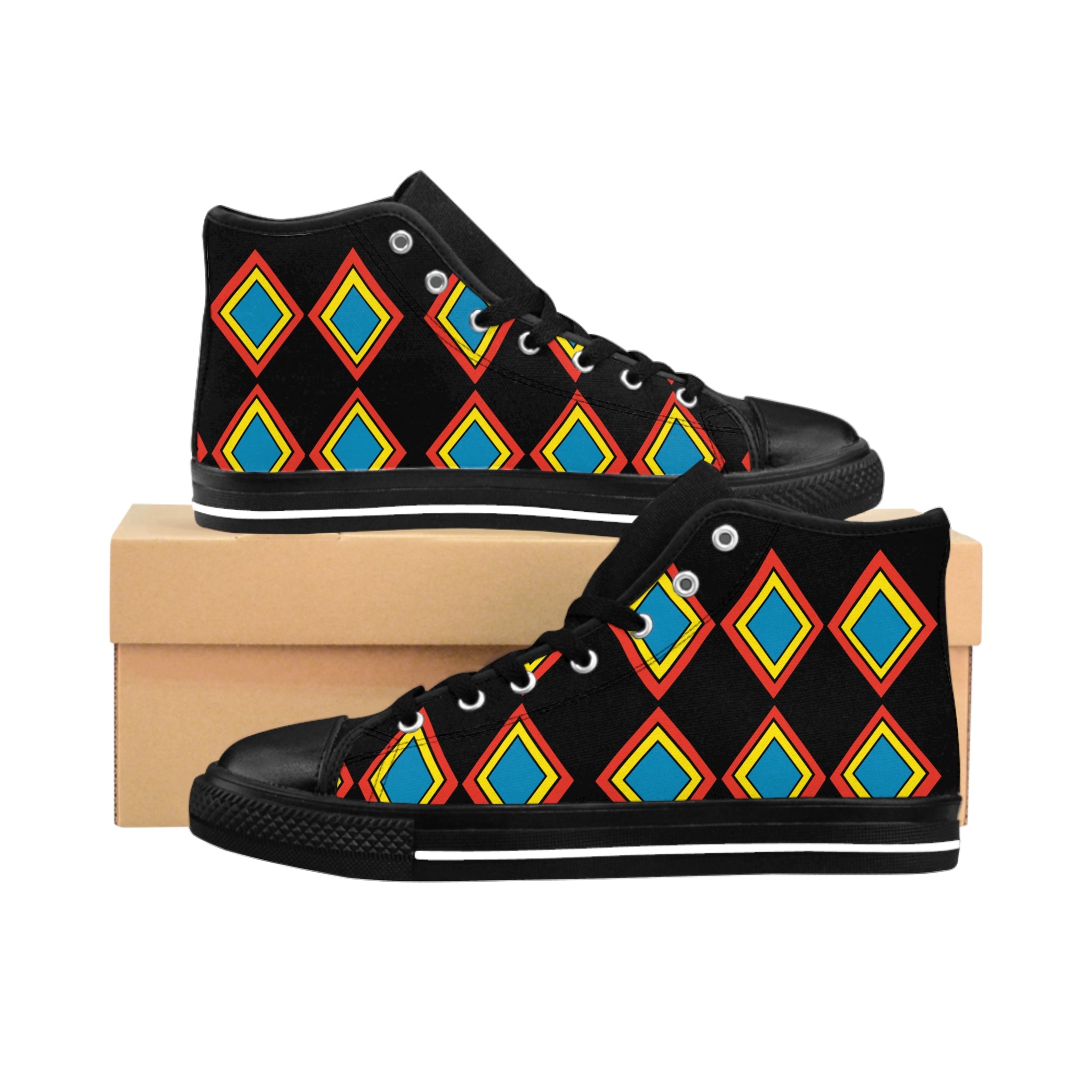 Women's High-Top Sneakers — Colorful Geometric Diamond Pattern