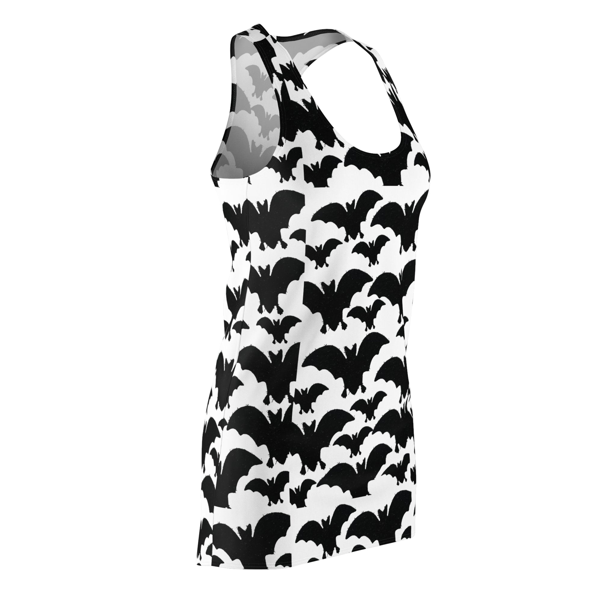 Bat Pattern Racerback Dress — Black & White Gothic Halloween Sundress