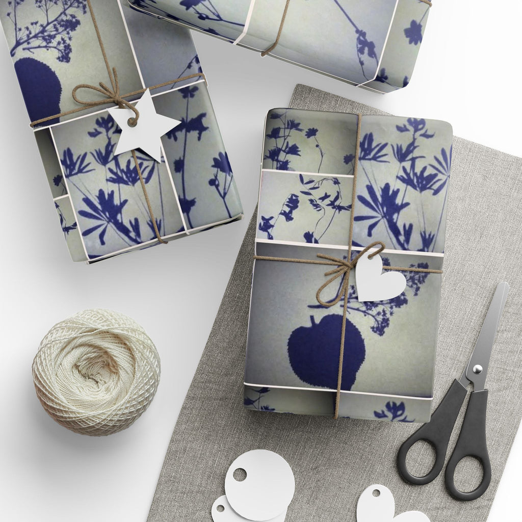 Blue Botanical Pattern Wrapping Paper — Floral Gift Wrap Roll for Weddings, Birthdays & Holidays