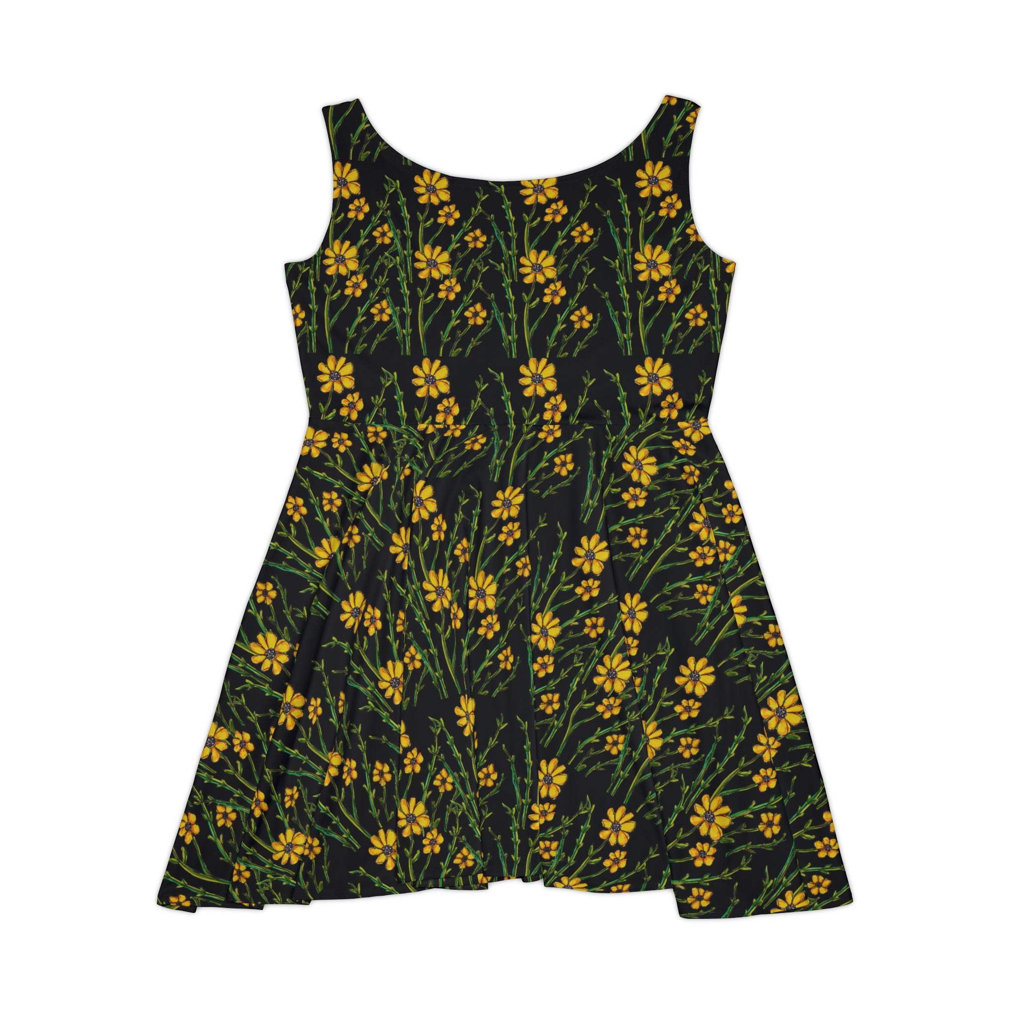 Yellow Wildflower Pattern Skater Dress — Floral AOP Summer Dress