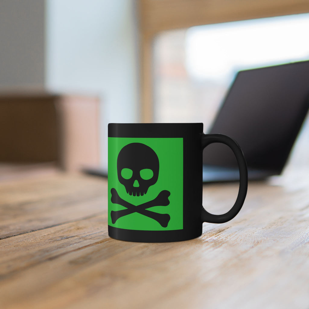 Green Skull & Crossbones Black Mug — Gothic Halloween Coffee Cup (11oz/15oz)