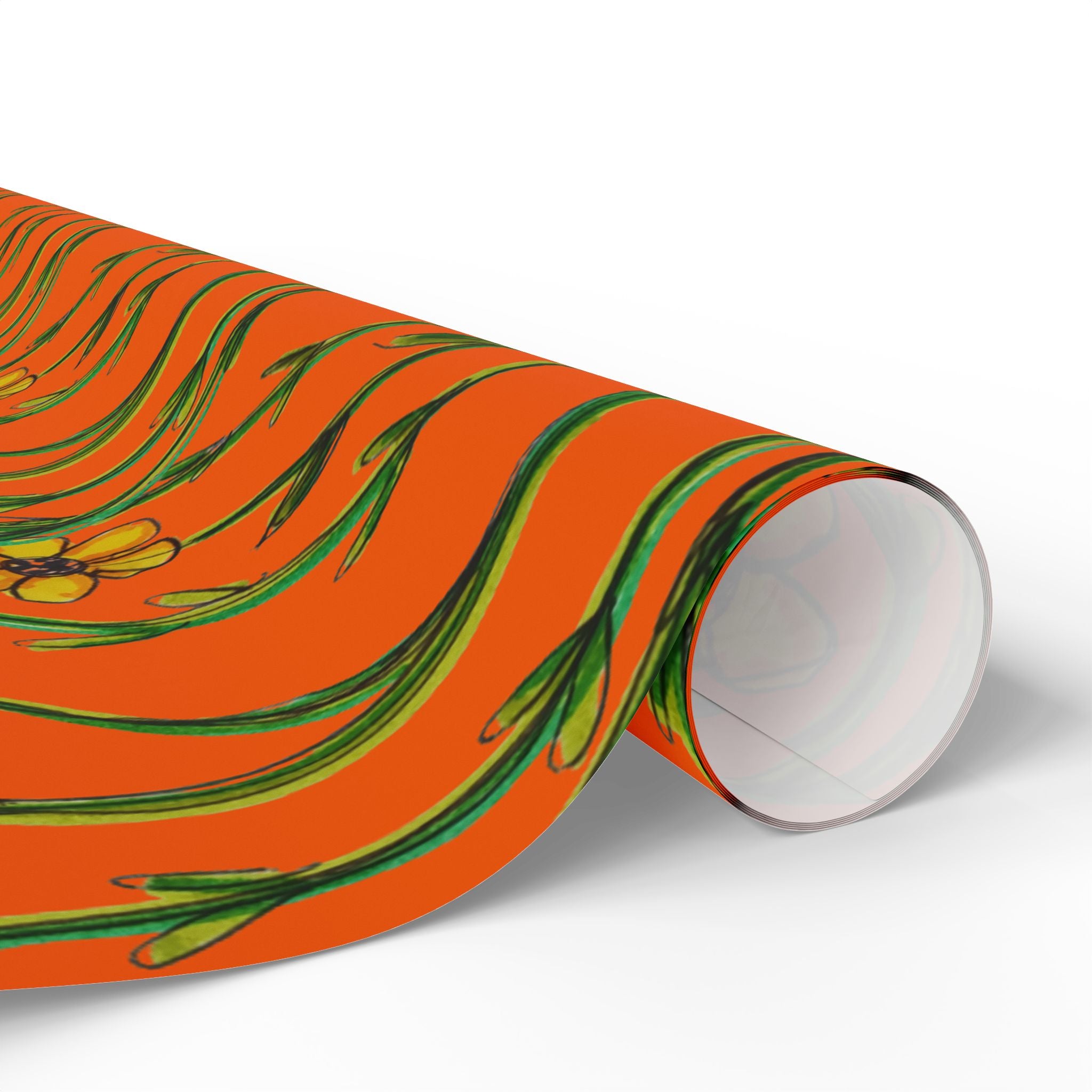 Floral Daises Orange Wrapping Paper – Bright Wildflower Gift Wrap