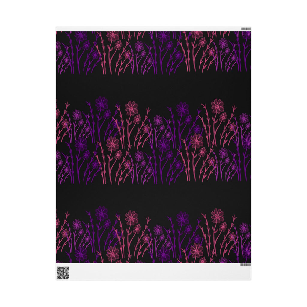 Floral Silhouette Wrapping Paper — Purple & Pink Meadow on Black