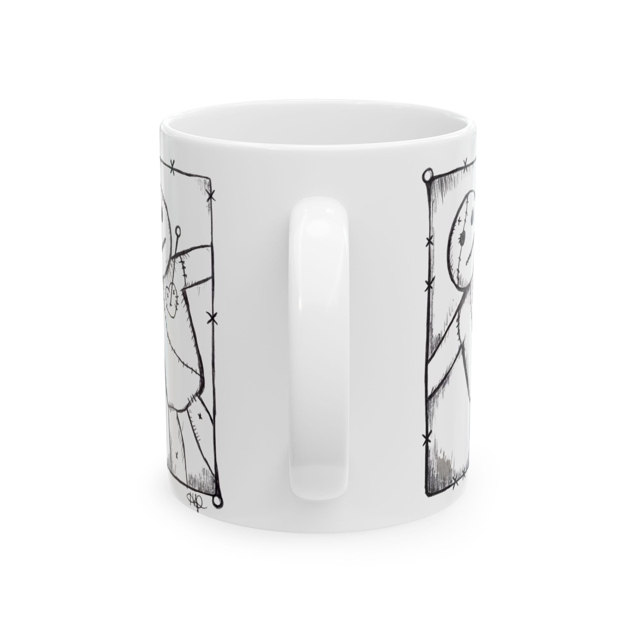 Voodoo Doll Sketch Ceramic Mug – Spooky Gothic Coffee Cup (11oz/15oz)