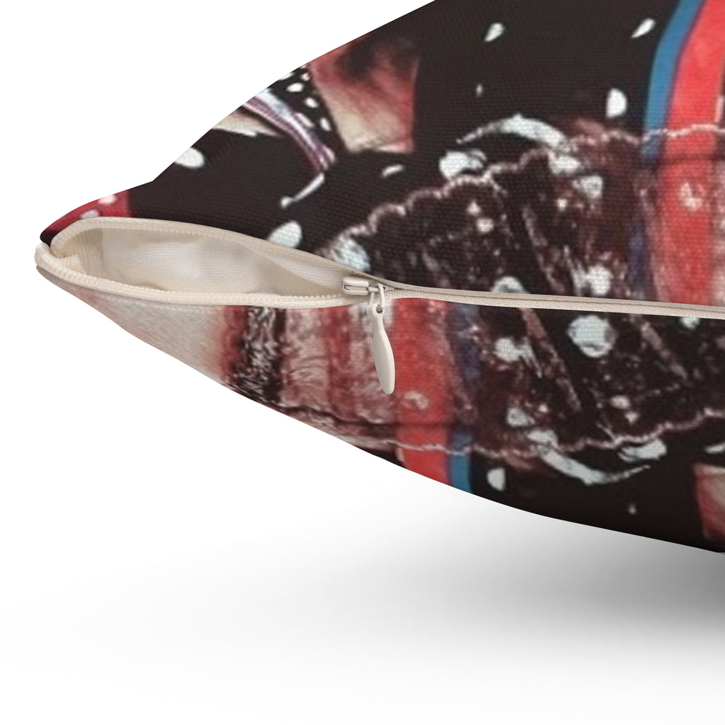 Strawberry Switchblade Square Pillow — Retro 80s Darkwave Decorative Throw Pillow