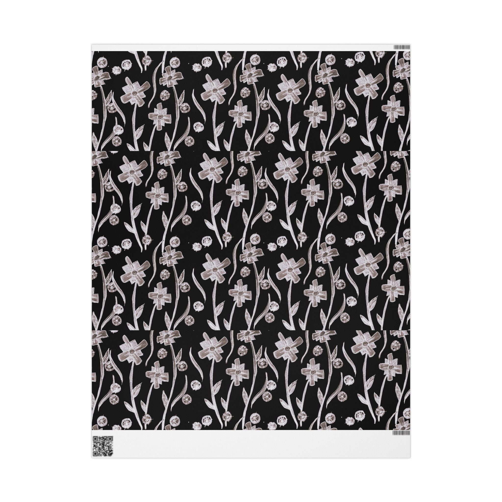 Floral Noir Wrapping Paper — Elegant Black & White Flower Gift Wrap