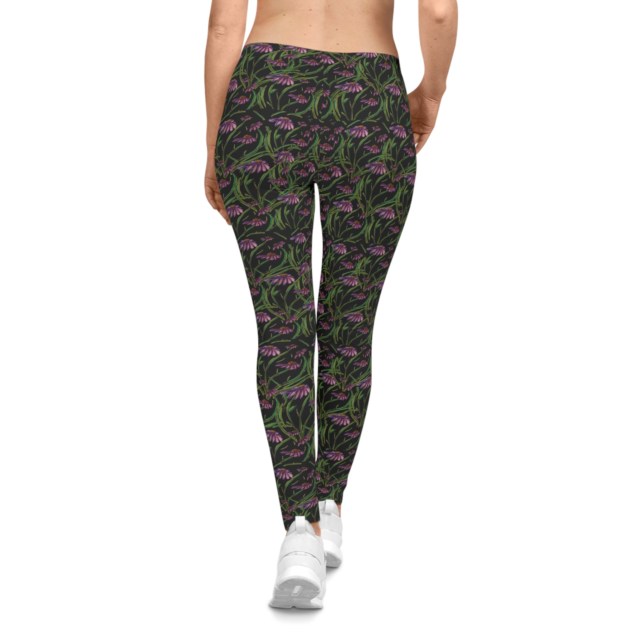 Floral Vine All-Over Print Leggings — Pink Wildflower Botanical Pattern