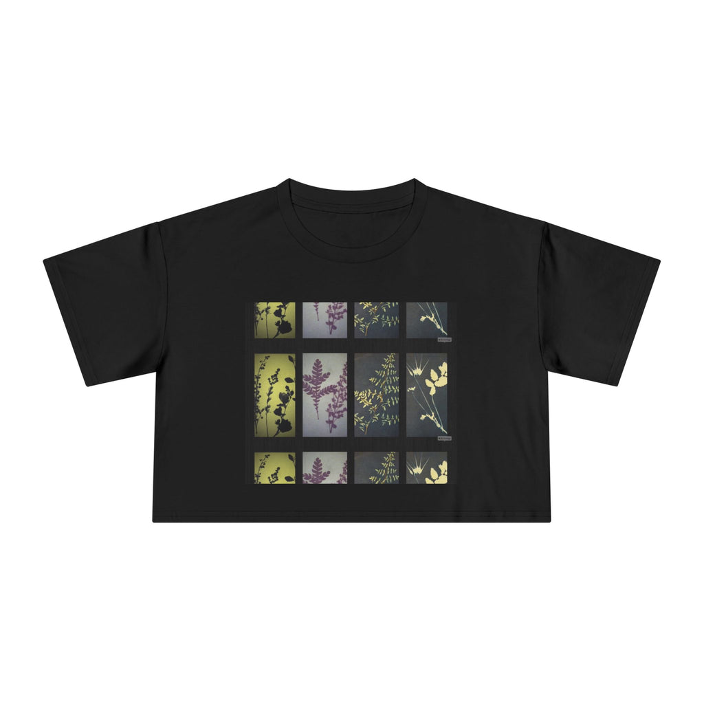 Botanical Grid Women's Crop Tee — Vintage Floral Silhouette Top