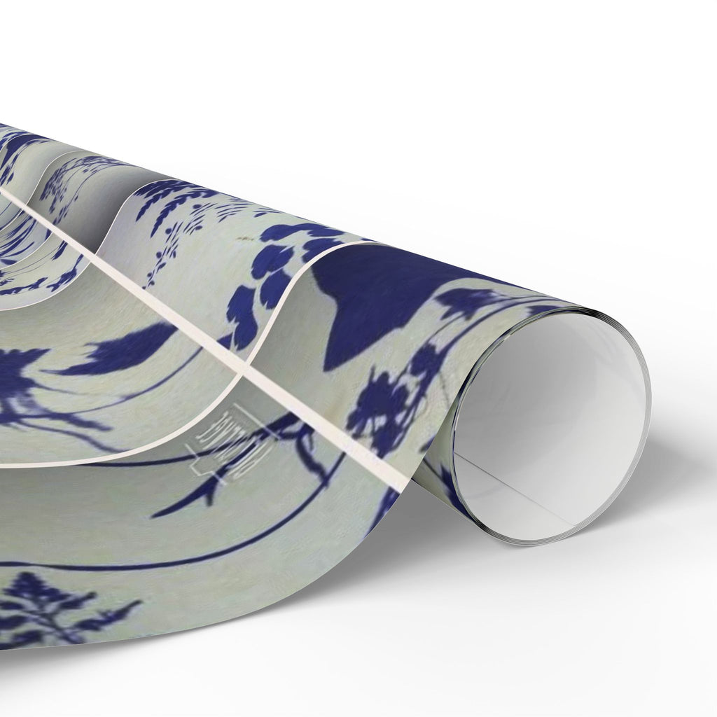 Blue Botanical Pattern Wrapping Paper — Floral Gift Wrap Roll for Weddings, Birthdays & Holidays