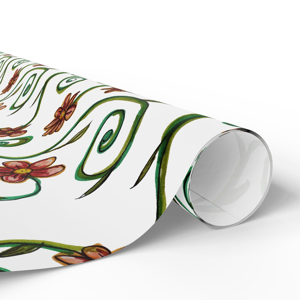 CHARLOTTE SOMETIMES Wrapping Paper Roll — Elegant Green & Rust Botanical Gift Wrap
