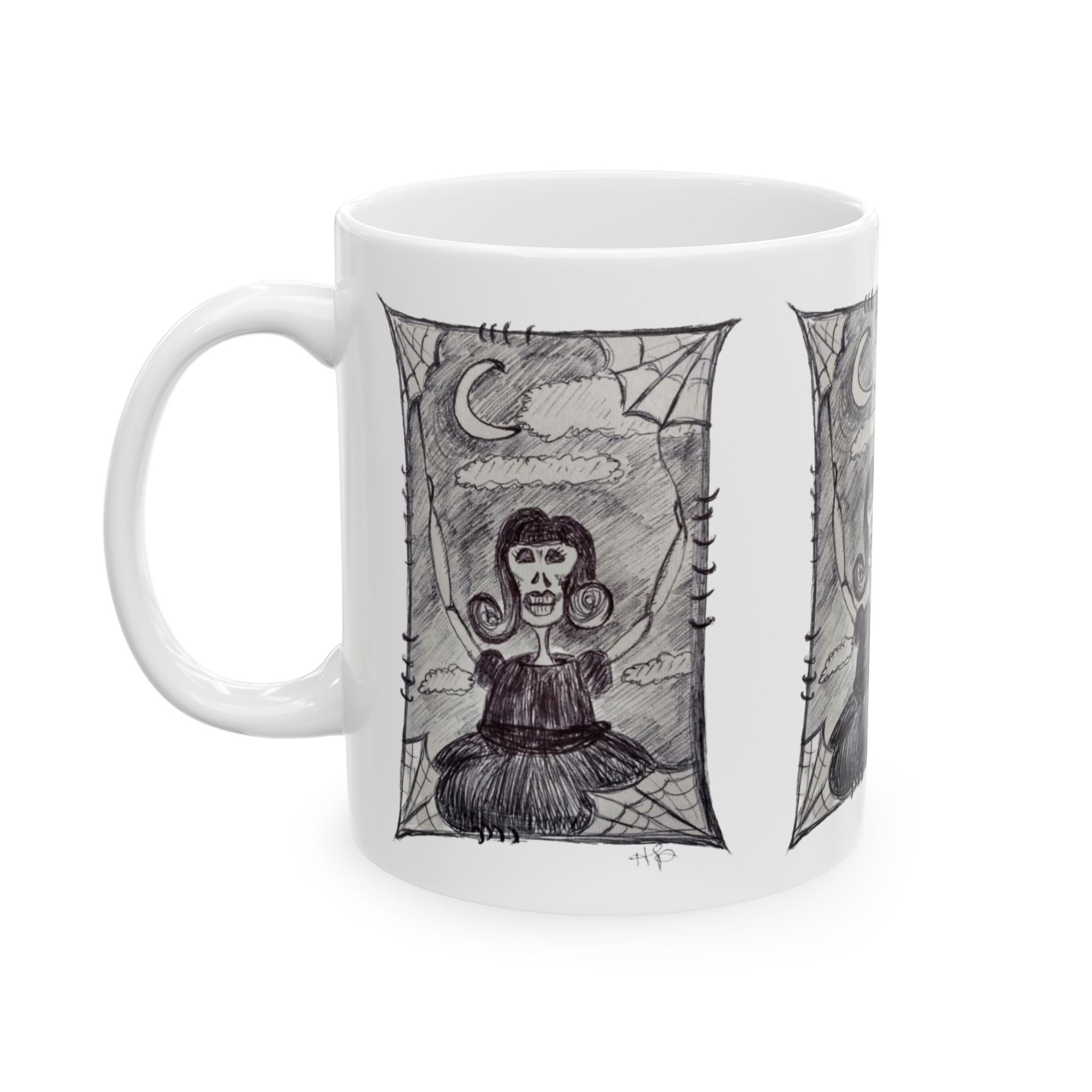 Spider woman Mug — Spooky Moon Sketch Ceramic Coffee Cup (11oz/15oz)