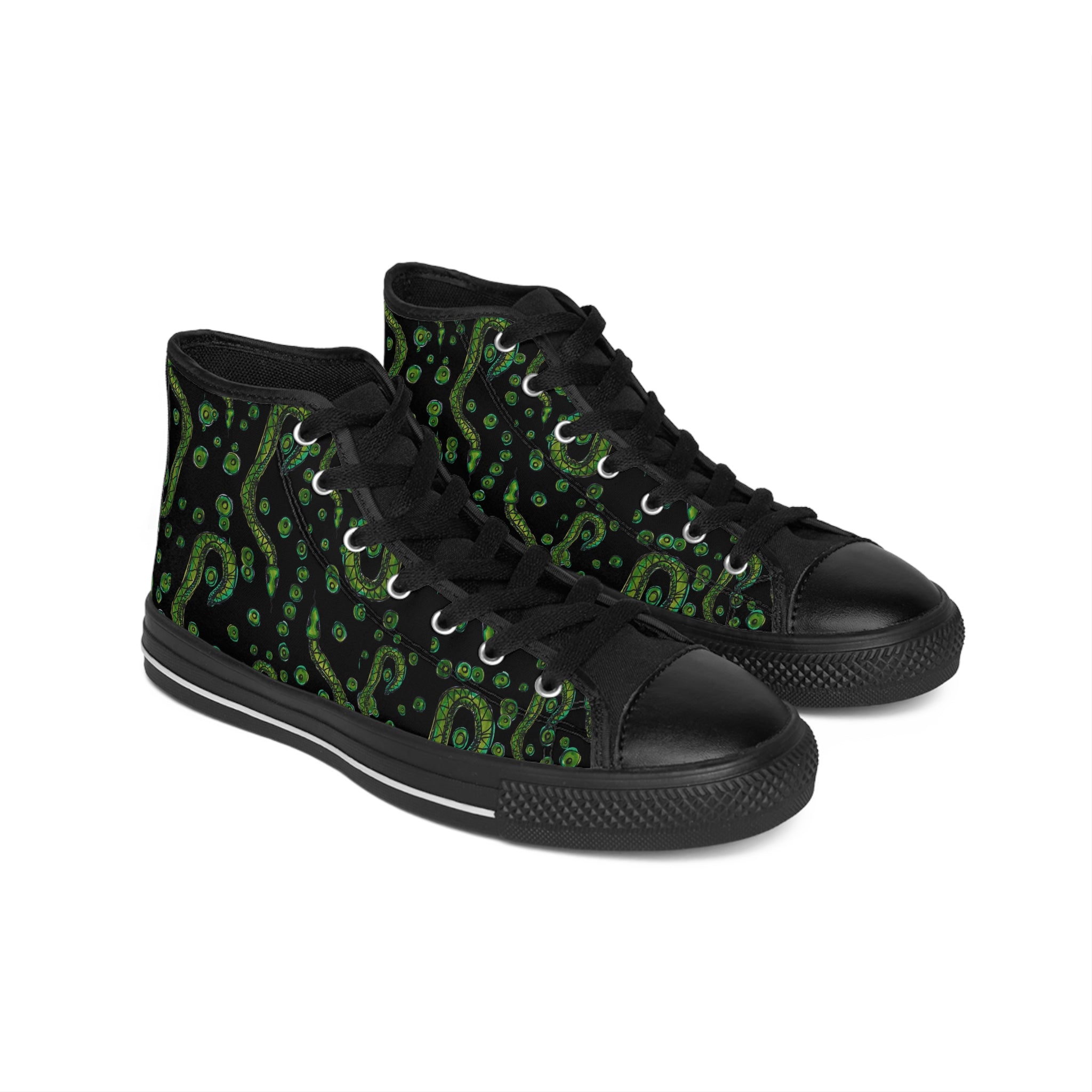 High-Top Sneakers — Green Abstract Swirl Pattern