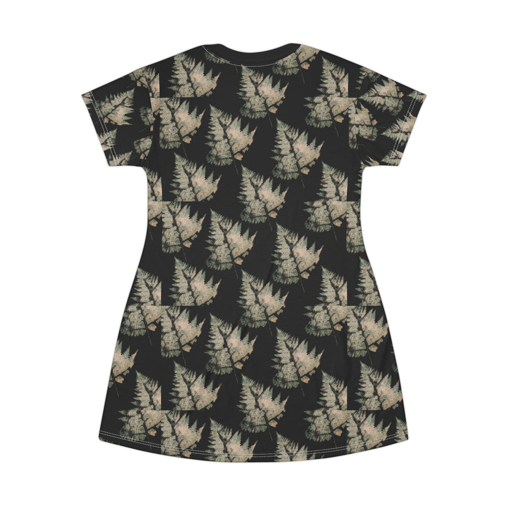 NANCY Print T-Shirt Dress — All-Over leaf Pattern