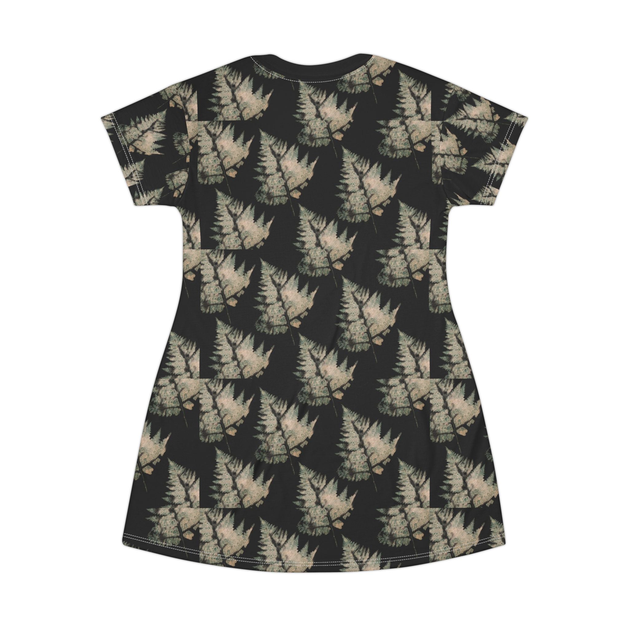 NANCY Print T-Shirt Dress — All-Over leaf Pattern