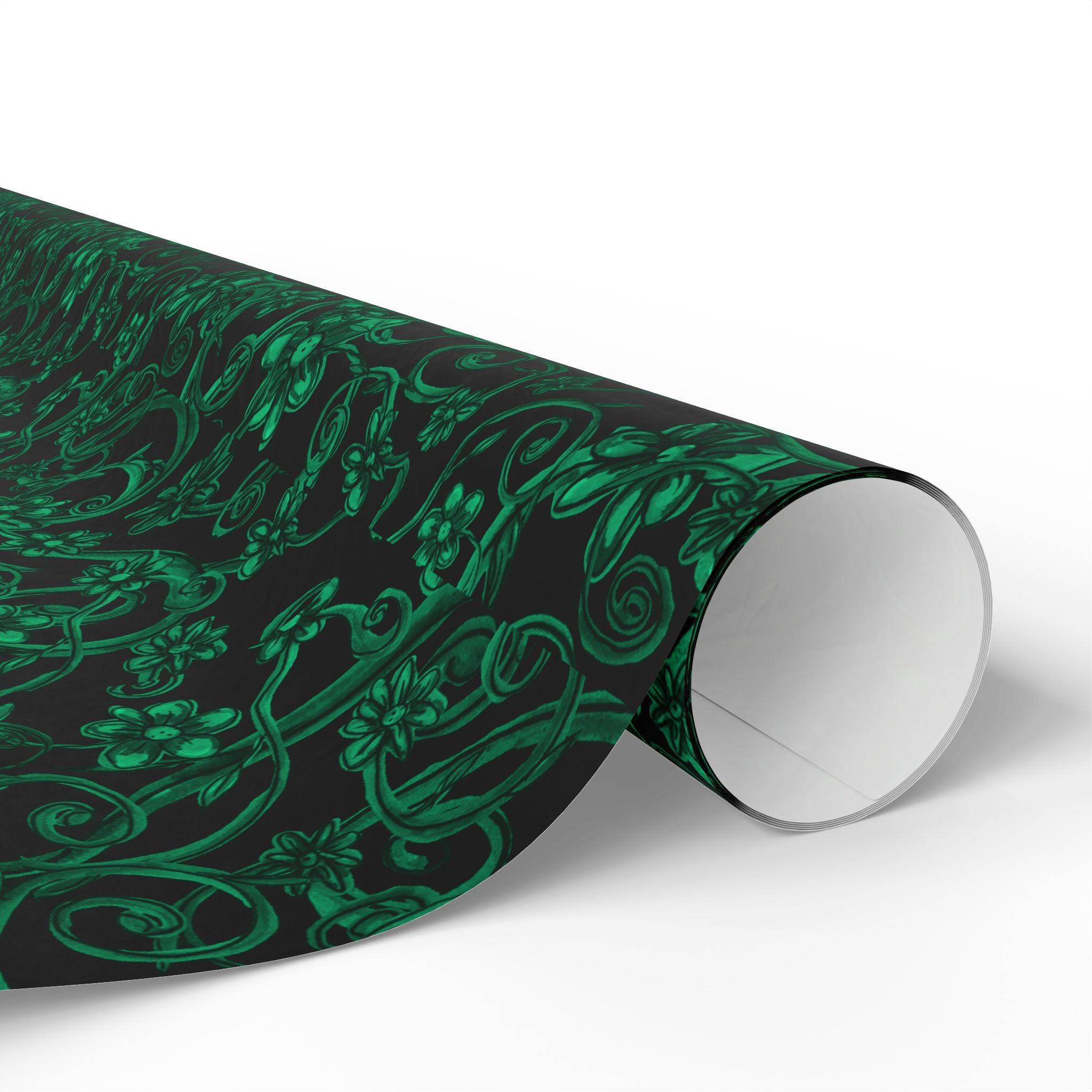 Emerald Filigree Wrapping Paper — Elegant Green Floral Gift Wrap