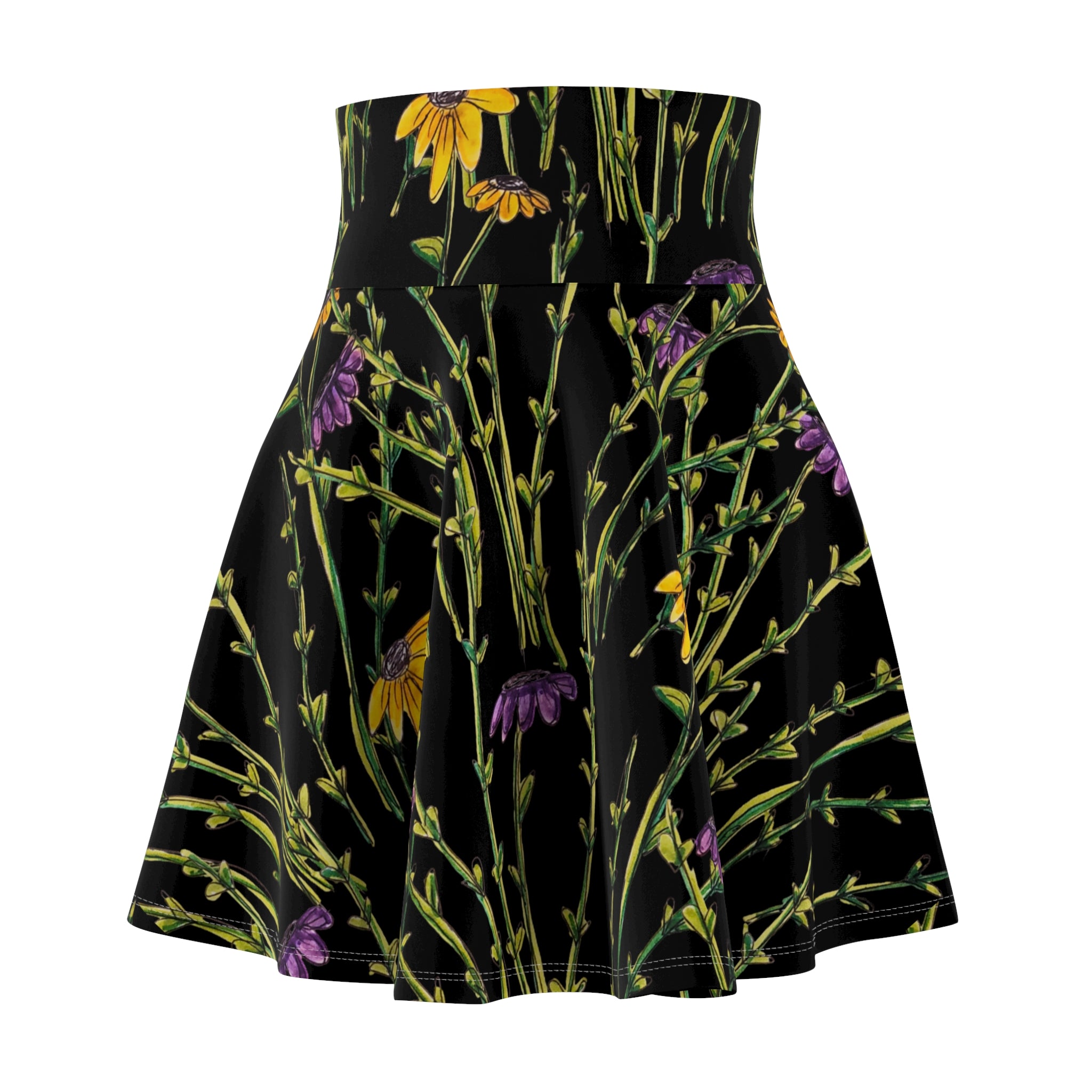 Wildflower Night Skater Skirt – Black Botanical Floral Print