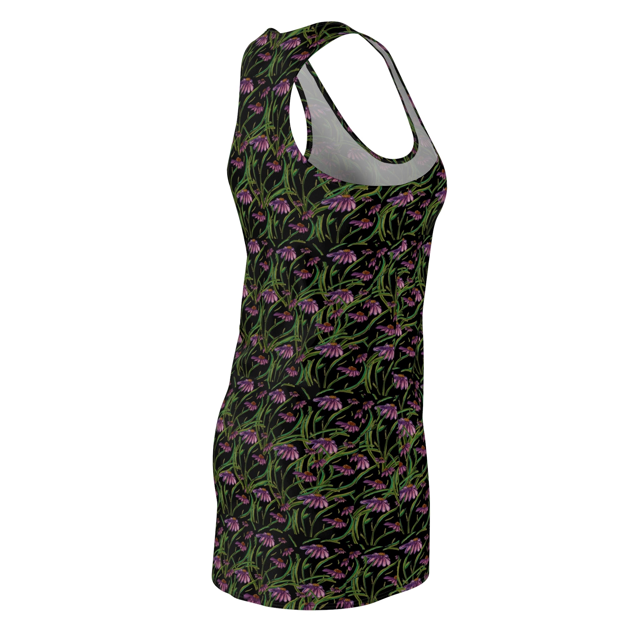 Floral Night Garden Racerback Dress — All-Over Print Botanical Bodycon