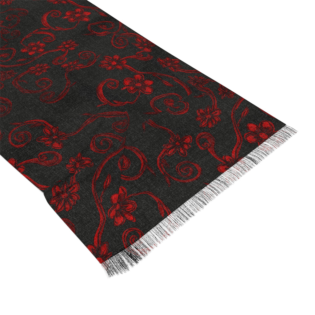 Red Floral Paisley Scarf – Lightweight Fringe Wrap