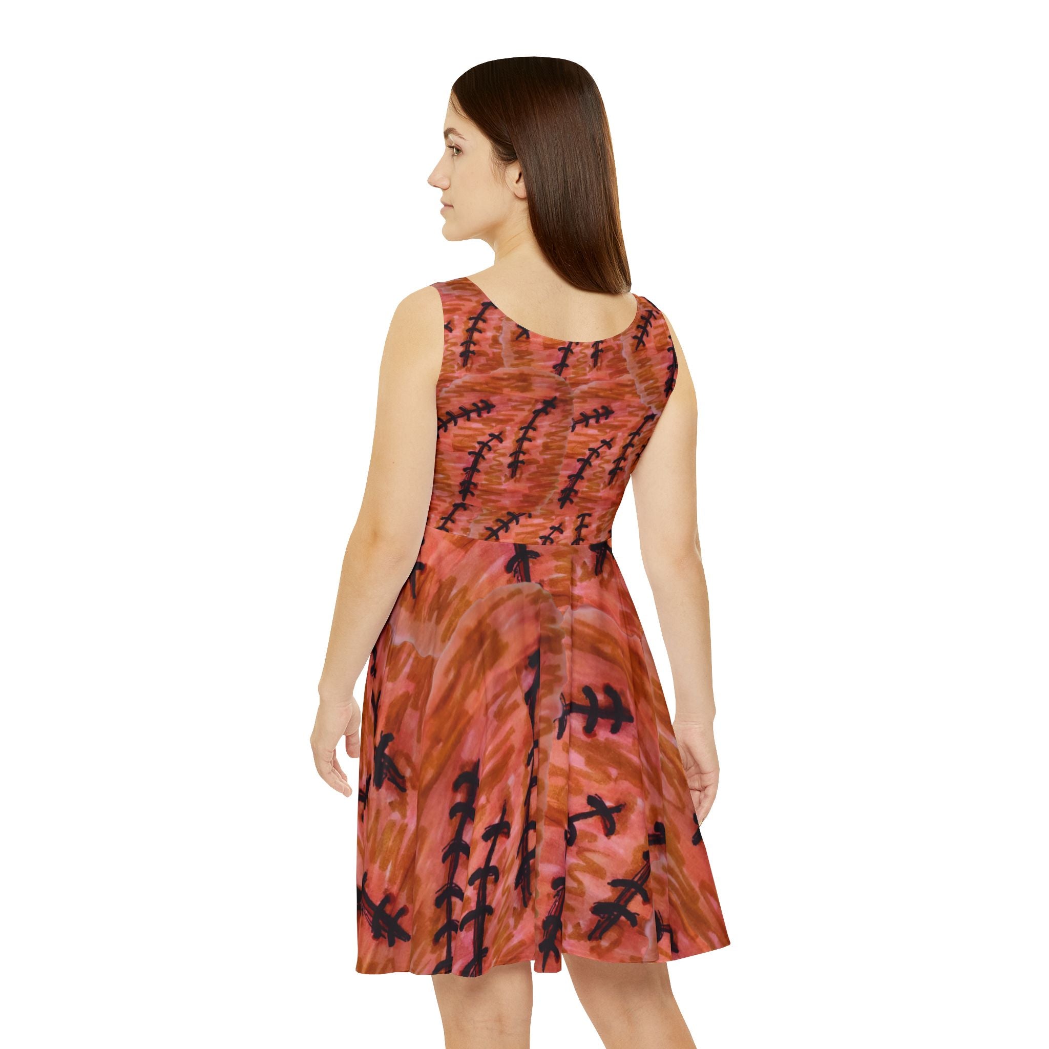 Orange Abstract Fern Print Skater Dress — Women's AOP Summer Dress