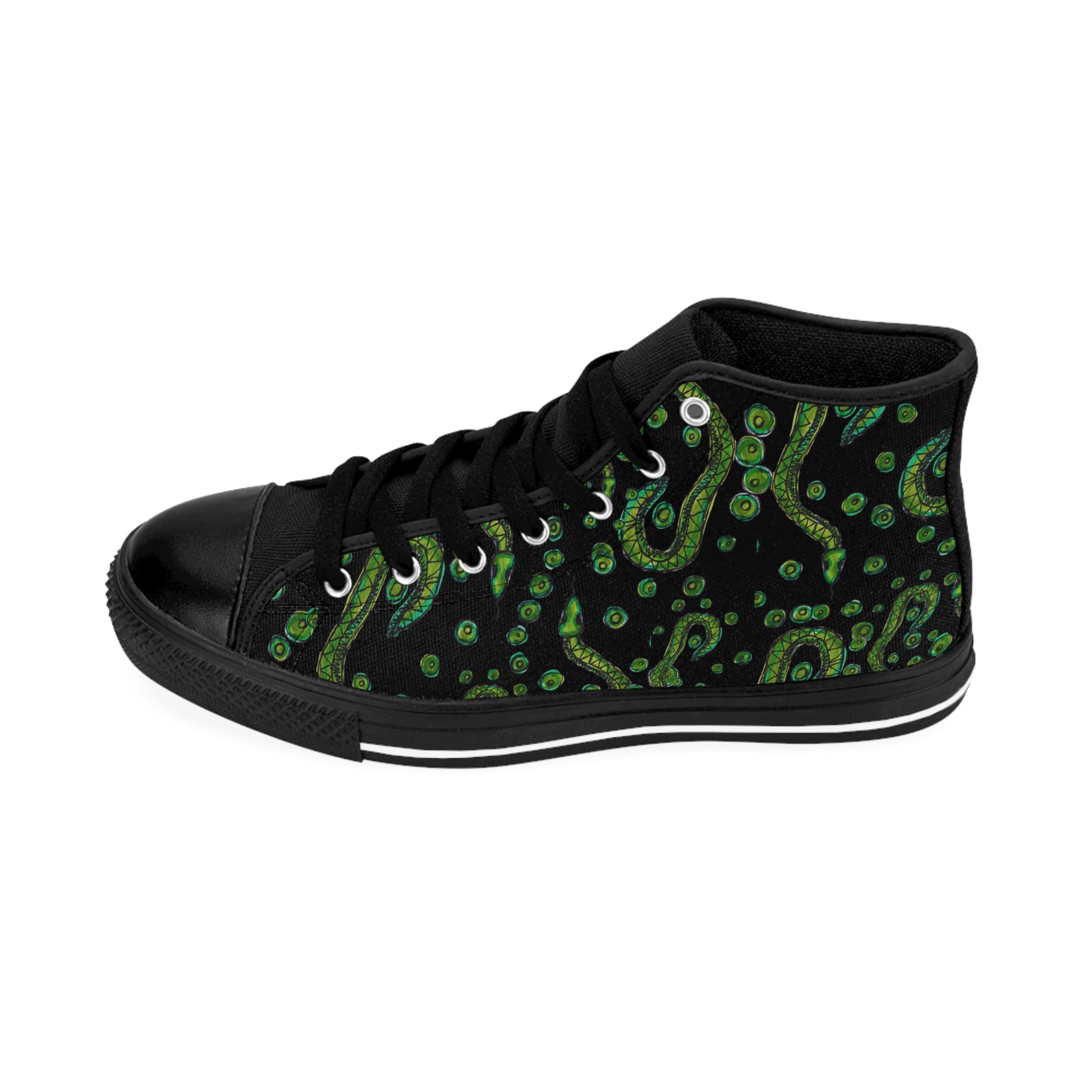 High-Top Sneakers — Green Abstract Swirl Pattern